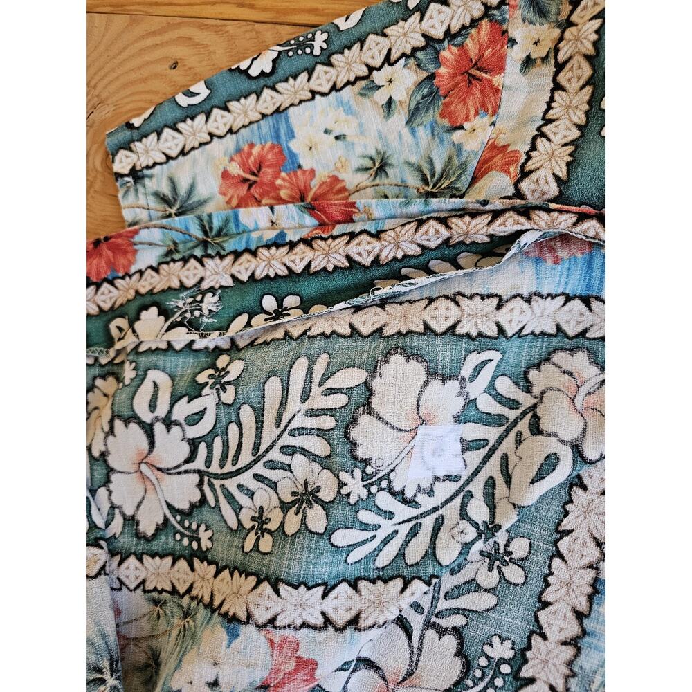Kole Kole Hawaiian Barkcloth Floral Green Shirt Sz 2XL? 1970s - Picture 8 of 8